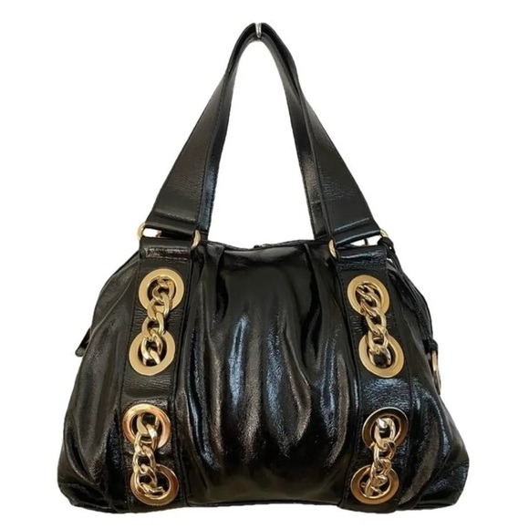 Michael Kors Black Leather Pebbled Gold Chain Shoulder Bag - Picture 1 of 11